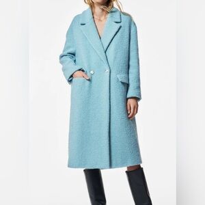 ZARA WOMAN LIMITED EDITION BLUE WOOL OVERSIZE COAT SIZE XL